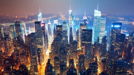 Fototapeta premium Bright City Skyline with Clean Lines at Night