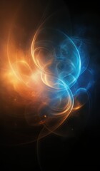 a close up of a cell phone with a blue and orange background