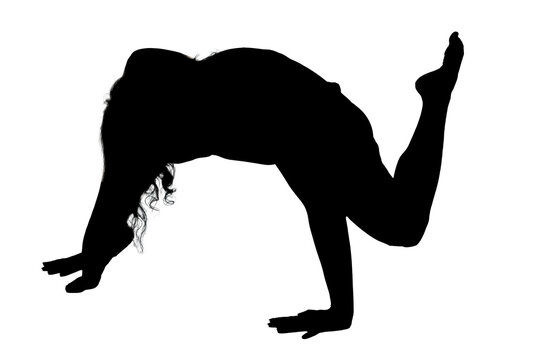 recommend clip art: A silhouette of a woman doing a handstand against a white background
