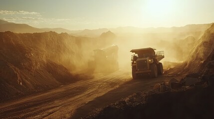 Fototapeta premium Heavy Machinery Operating in an Open Pit Mine