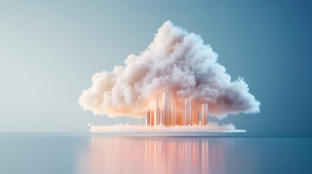 Cloud Computing Infrastructure Visualization, intricate 3D rendering of data centers, showcasing modern technology and connectivity in a digital landscape
