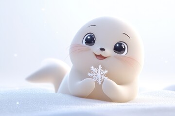 Cute baby seal lying on snowy ground
