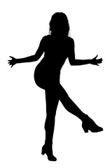 A woman standing on one leg with her arms outstretched