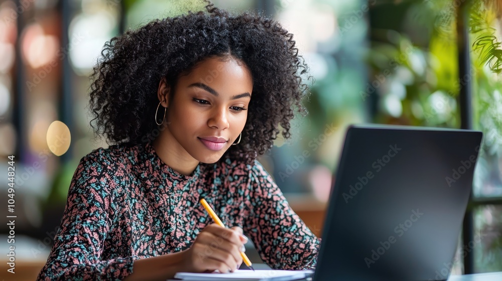 Poster student taking notes during online class session