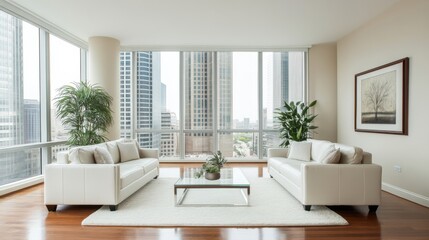 Fototapeta premium Modern Urban Living Room with Clean Lines and Light