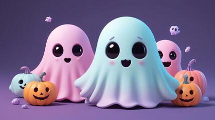 Obraz premium Cute Pastel Ghosts for Halloween Celebration