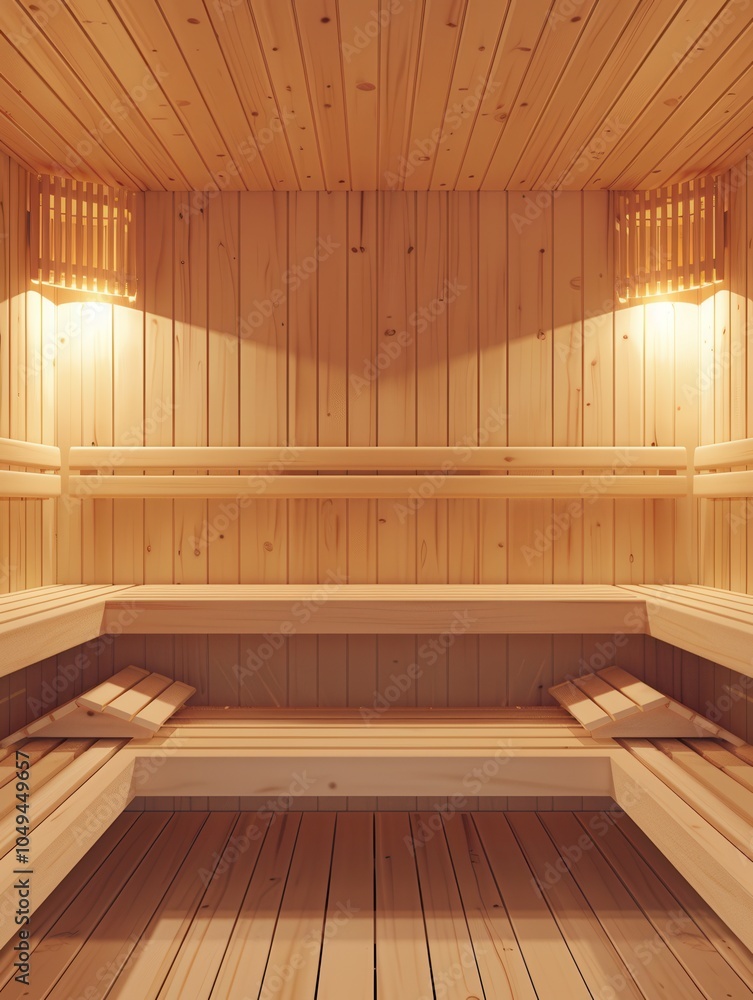 Aufkleber a tranquil wooden sauna features spacious seating areas and soft lighting, creating a serene atmosph