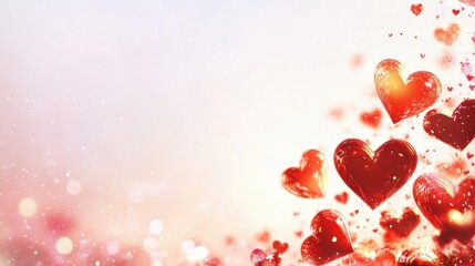 Obraz premium Abstract Valentine Day background with vibrant hearts and soft glowing stars, isolated on white