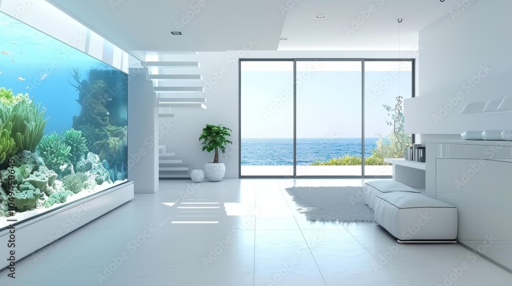 Poster a minimalist entryway with a small but captivating aquarium as the focal point adding a touch of tra