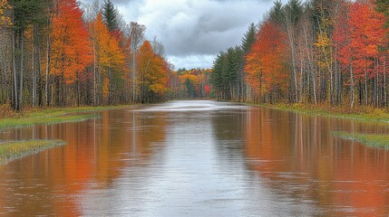 Discover the tranquil beauty of autumn reflections on a serene river in nature's colorful palette