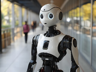 Fototapeta premium Futuristic Humanoid Robot Showcasing Advanced Technology and AI Innovation in Urban Environment