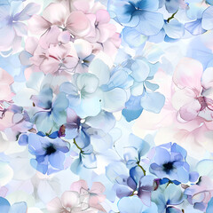 Delicate watercolor hydrangeas in shades of lavender and pink, seamless design