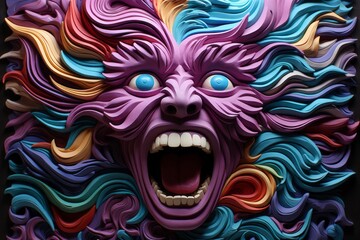 アート風の驚く造形人物の顔クローズアップ,Generative AI AI画像