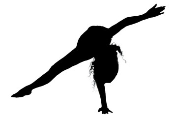 Fototapeta premium Girl in a graceful handstand silhouette on a white background