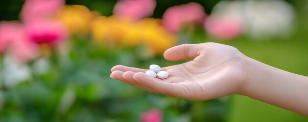 Woman's Hand Holding Hormone Replacement Pills