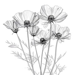 Fototapeta premium Elegant Black and White Floral Line Drawing