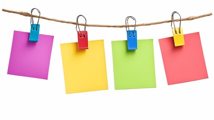 A Vibrant Display of Colorful Sticky Notes Hanging with Clips for Organization and Creativity in Everyday Life