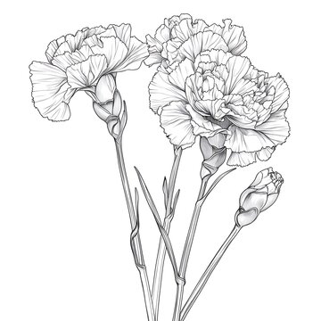 carnation flowers line art drawing clip art preview