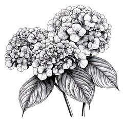 Detailed Black and White Line Drawing of Flowers