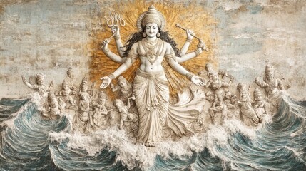 Fototapeta premium Radiant Vishnu Emerging from Cosmic Waves