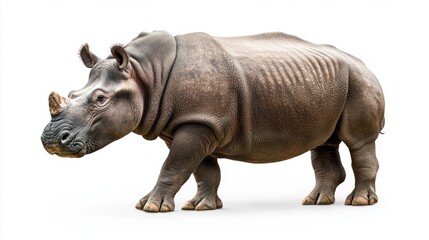 Obraz premium A rhino is walking on a white background