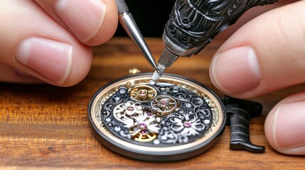 Expertly assembling a timepiece a skilled craftsman repairs intricate watch components with precision