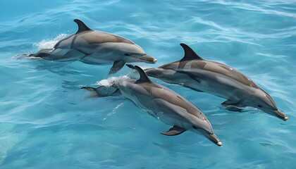 Obraz premium Dolphins Swimming in Crystal Ocean