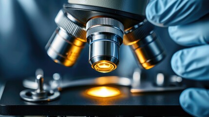 Scientific analysis: capturing lab scientist intently looking through microscope, meticulously studying intricate specimens, importance of detailed investigation, discovery in laboratory settings.