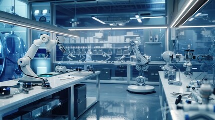 Robotic Arms Working in a Futuristic Laboratory