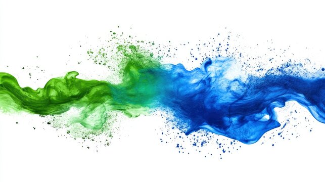 Vibrant abstract waves of green and blue on a white background