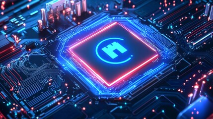 Fototapeta premium Cryptocurrency Logo on Circuit Board