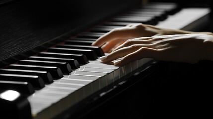 Close-up of fingertips playing piano keys, capturing music art detail. AI generated