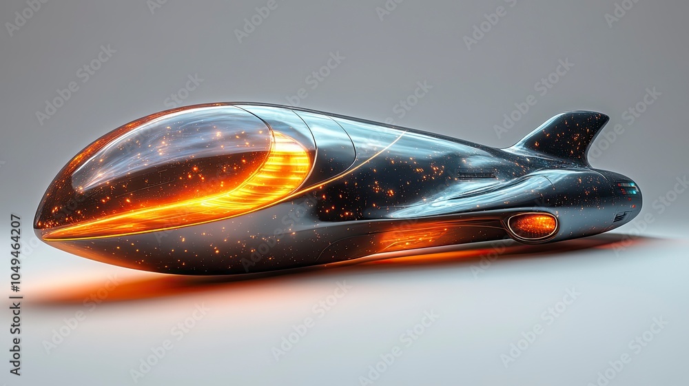 Poster futuristic spaceship design with glowing elements and cosmic textures