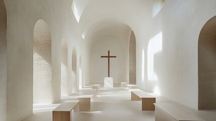 Fototapeta premium Serene Interior of a Modern Chapel with Cross