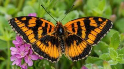 Obraz premium Vibrant Orange Butterfly on Blooming Flower