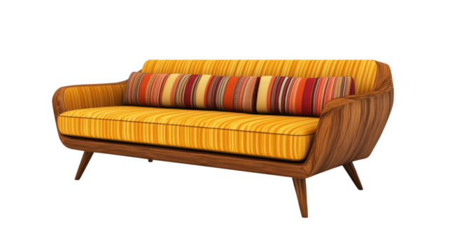 Red leather sofa in a contemporary interior, featuring comfortable cushions and a stylish design, perfect for relaxing in any living room