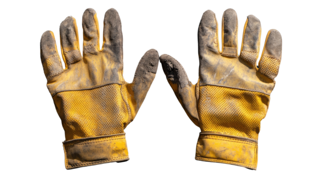 A pair of black work gloves isolated on a white background, symbolizing protection for hands and fingers