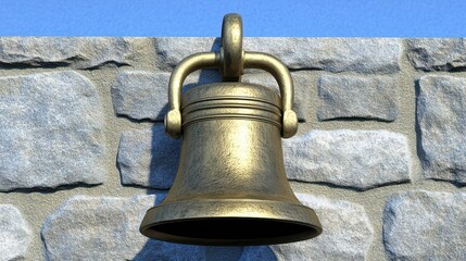 Fototapeta premium Explore the timeless beauty of a rustic bell hanging on a stone wall in natural light