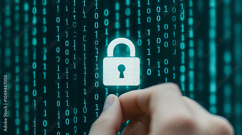 Poster digital padlock symbol binary code cybersecurity data protection technology