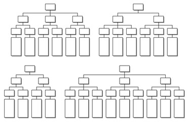 様々な形の組織図、組織構造、ビジネス階層のベクターイラストセット