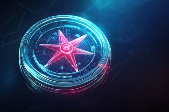 Navigation apps incorporate neon-effect digital compass icons for a modern look.