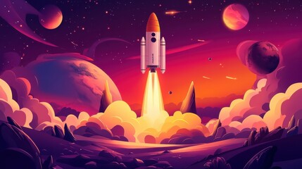 Naklejka premium Aerospace technology: Spacecraft launching from Earth