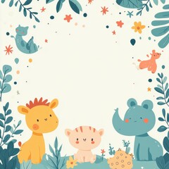 Fototapeta premium A frame with a bunch of animals including a giraffe, a tiger, and a rhino