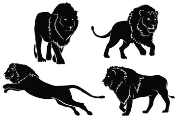 Vector set of lions silhouette isolated on white background. Lions silhouette collection
