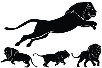 Vector set of lions silhouette isolated on white background. Lions silhouette collection