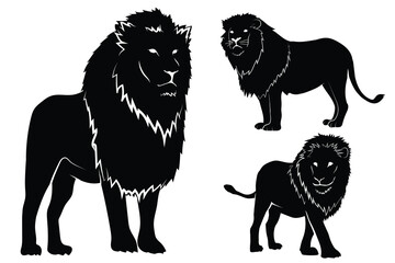 Vector set of lions silhouette isolated on white background. Lions silhouette collection