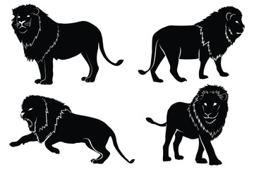 Vector set of lions silhouette isolated on white background. Lions silhouette collection