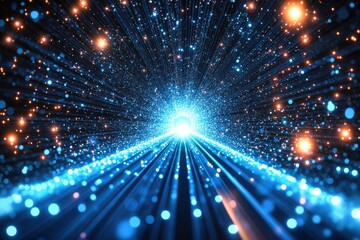 Naklejka premium A blue and orange galaxy with a bright light in the middle