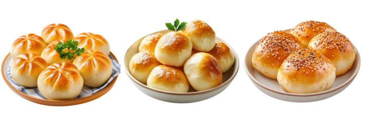 Delightful lotus seed buns soft and fluffy treats, collection, clipart, isolated on transparent background.