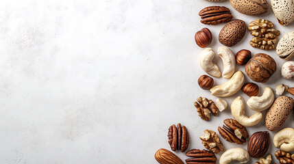 Obraz premium Assorted nuts arranged on a light background
